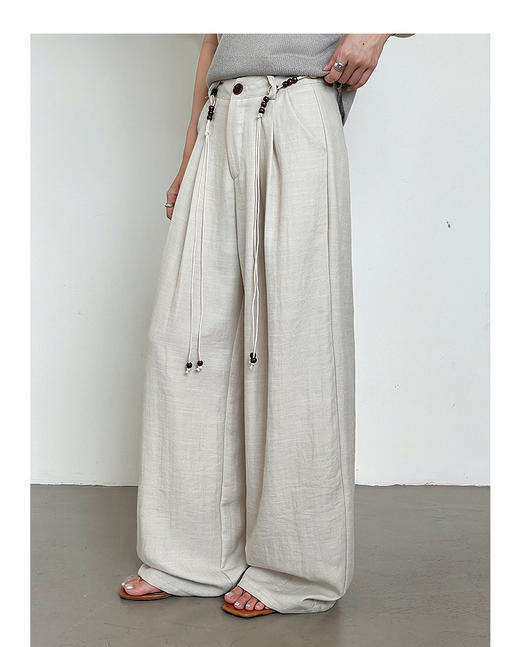 高腰直筒休闲裤夏季绑带阔腿裤 商品图0