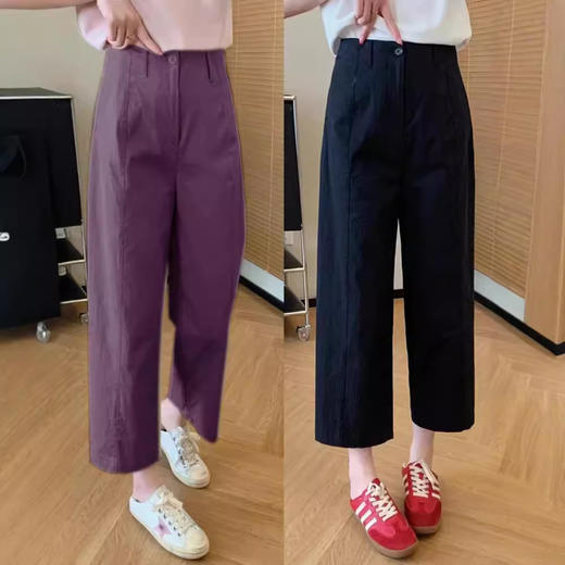 lt-10074414192025夏季薄款超钛棉抗皱九分直筒哈伦裤时尚显瘦宽松高贵休闲裤子 商品图0