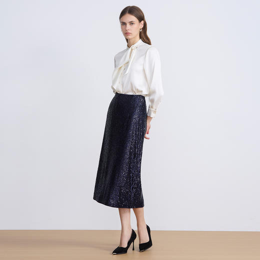 EITIE爱特爱珍珠柔光缎面飘带优雅直筒显瘦2025秋季新款衬衣C2509812 商品图3