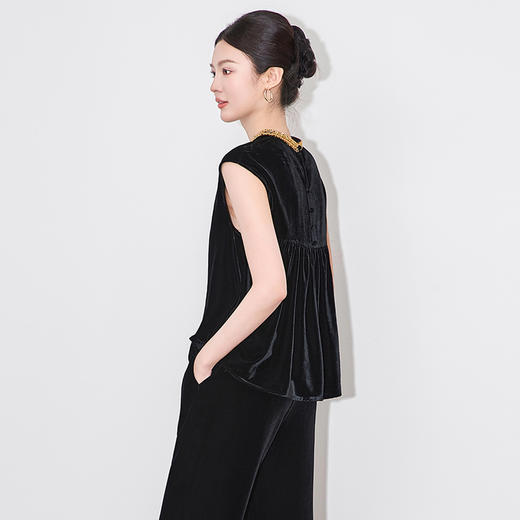 「高货wl」全新升级【铂金会员266/天猫359/差价93】(11000)洛诗琳时尚重工亮片钉珠上衣2025夏季通勤风丝绒无袖上衣 商品图1