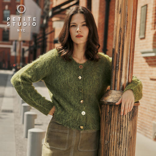 Petite Studio 25秋 Brayden绿色法式羊驼毛混纺针织衫圆领开衫 商品图3