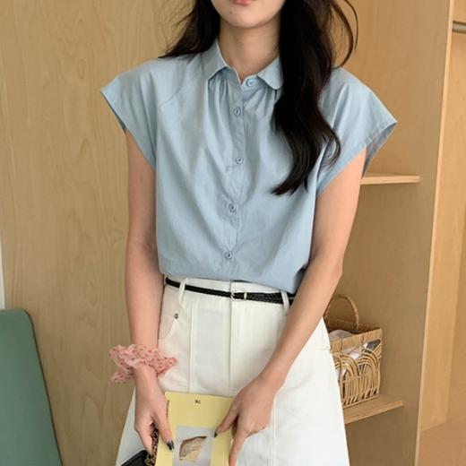 减龄娃娃领压褶小飞袖衬衫 商品图0