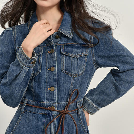 【商场同款】诗凡黎翻领牛仔连衣裙2025春新款长裙女3G3290611 商品图3