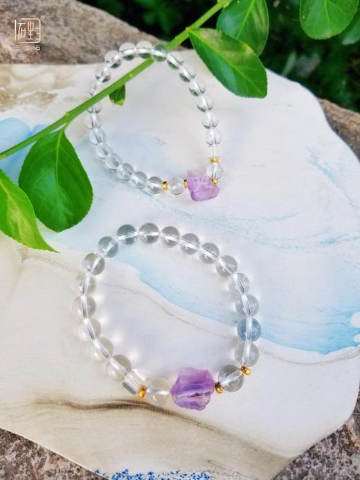 天然粉晶\紫晶原石能量手链+数字能量牌 商品图4