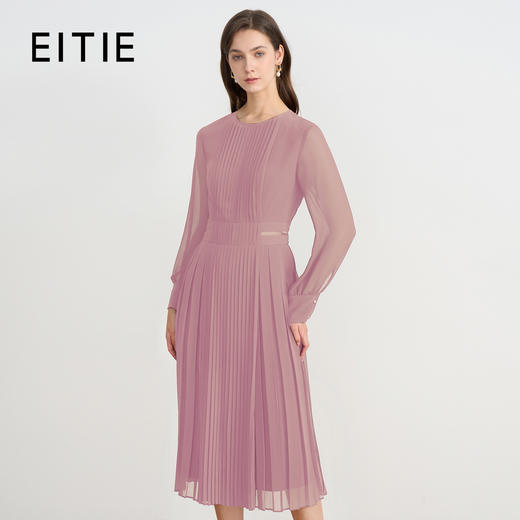 EITIE爱特爱气质高级感网纱垂坠长袖连衣裙B2507684L 商品图2