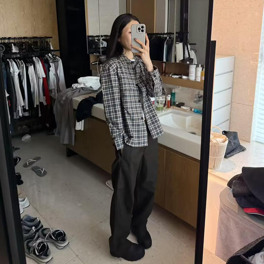 ROMI STUDIO"美式复古"100%棉经典格纹翻领宽松衬衫 RWBSSM1502 商品图0