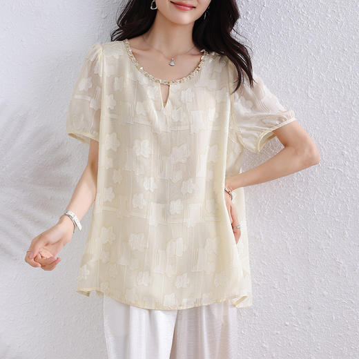 高品质大码遮肉减龄中年女百搭小清新夏宽松新款大码短袖上衣衬衫 商品图1