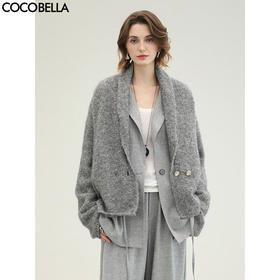 COCOBELLA格雷系银葱花纱毛衣秋冬休闲长绒针织衫外套MZ3218