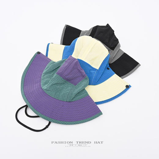 【山系户外❗轻薄大檐渔夫帽】高效防晒穿戴舒适，轻巧耐脏可水洗，快速排湿透气不闷，轻盈不压发型，男女夏季出游防晒拼色透气遮阳工装登山帽QQ 商品图3