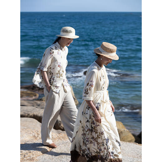 牧衣游原创 印花100支进口比马棉衬衫轻薄柔软百搭文艺衬衣 青沁 商品图1