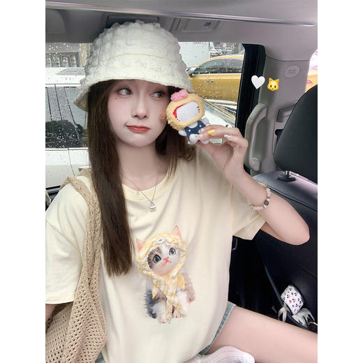 【129元任选2件】现货！可爱猫咪立体头巾宽松短袖 商品图2