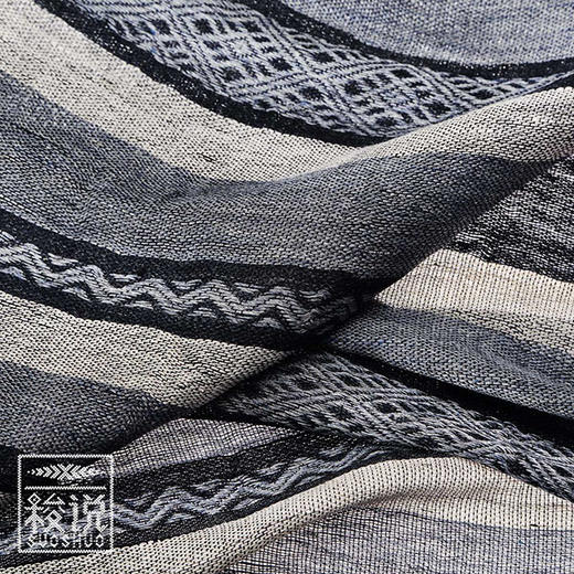 【梭说】限量蓝.隐山纯手工围巾撞色亚麻侗族传统织锦工艺春秋款 商品图1