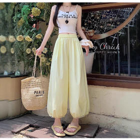 蕾丝镂空花苞阔腿裤 蕾丝花边设计感灯笼裤女2025新款高腰显瘦显高阔腿裤小个子九分裤