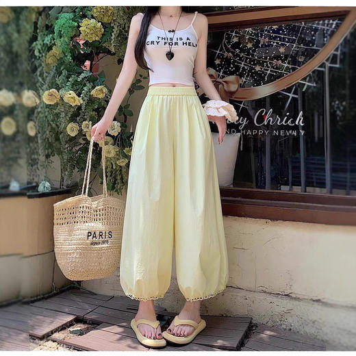 蕾丝镂空花苞阔腿裤 蕾丝花边设计感灯笼裤女2025新款高腰显瘦显高阔腿裤小个子九分裤 商品图0