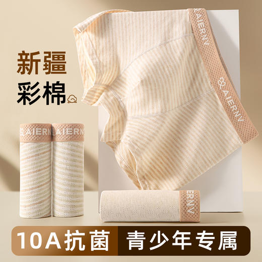 老米优品🎈春节不打烊！【4条装】10A抗菌，《青少年A类彩棉发育期内裤》男孩儿童发育期纯棉短裤1，天然彩棉透气平角裤 ~ 商品图2
