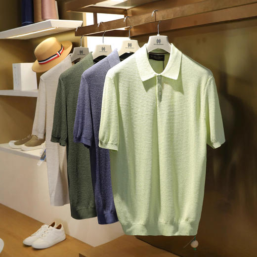 意式奢华2025夏季新款天丝亚麻混纺透气凉感针织短袖POLO衫男款！ 商品图1