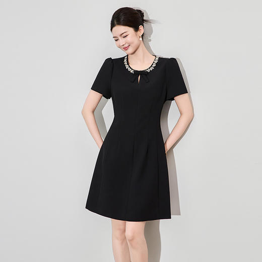 「高货wl」全新升级【铂金会员330/天猫439/差价109】(92650)洛诗琳法式千金风重工钉钻连衣裙2025夏季收腰显瘦裙子女 商品图1