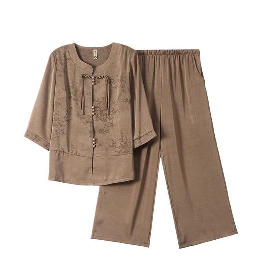 W503-D155-86-138岁60妈妈夏装套装国风短袖中老年女奶奶装宽松衬衫冰丝上衣裤子 商品图4