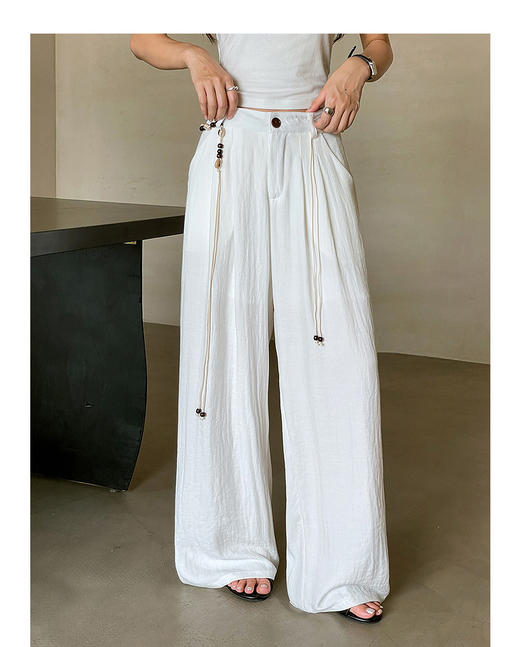 高腰直筒休闲裤夏季绑带阔腿裤 商品图1