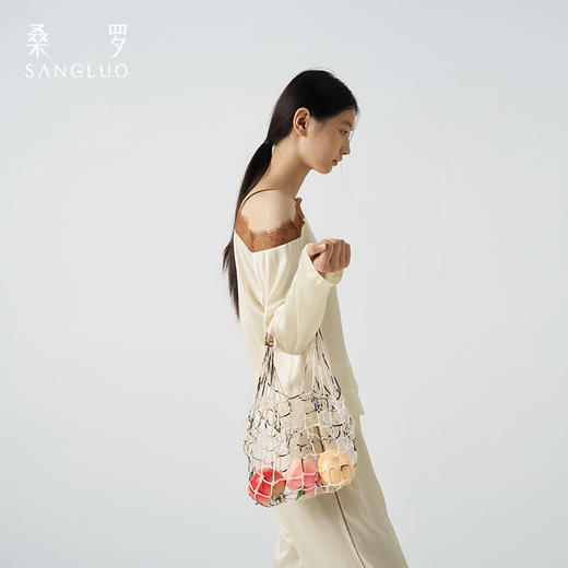 梦幻蕾丝』桑罗不对称斜领套装100%桑蚕丝长袖家居服女可外穿 商品图1