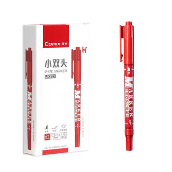 齐心(Comix)小双头记号笔/勾线笔绘画/物流油性笔/ 线幅0.5-1.5mm/红 12支/盒 MK833 商品图6