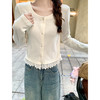 <曾小咸推荐>白色下摆拼接蕾丝长袖毛针织开衫 商品缩略图1