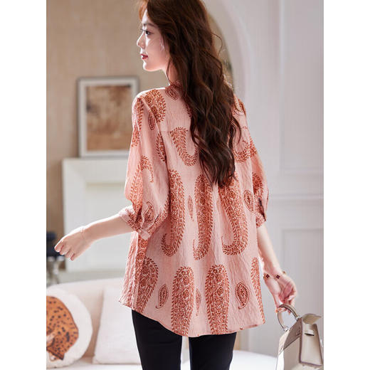 Ａ34757品质遮肚减龄中年女舒适大码波西米亚风衬衫宽松中长款真丝衬衣 商品图3