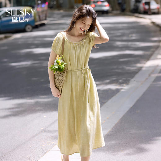 【08/06新品】熙世界法式贝壳圆领连衣裙女夏季2025新款气质绝美海边度假风裙子 商品图0