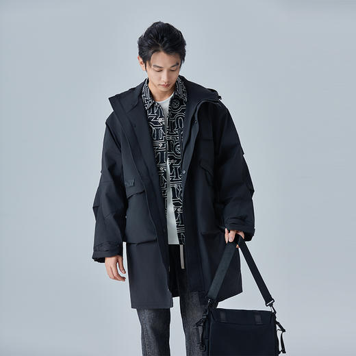 HX 休闲长款带帽风衣防风防水冲锋衣/Z101330002101 商品图3