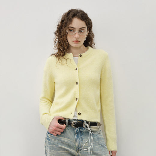 714street亲肤羊毛混纺毛衣开衫2025秋冬款外套圆领针织衫女外搭 商品图0