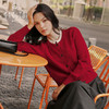 Petite Studio 25秋 Carmina红色法式针织衫miu系撞色开衫外套 商品缩略图3