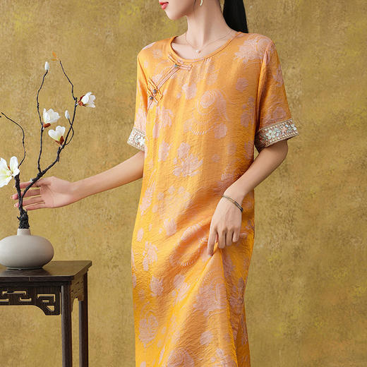 【预售3天】PY 复古文艺中长款斜襟盘扣短袖连衣裙 &EY-G16 商品图2