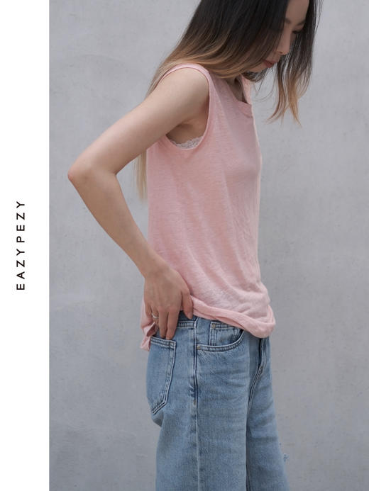 圆领亚麻无袖背心 商品图3