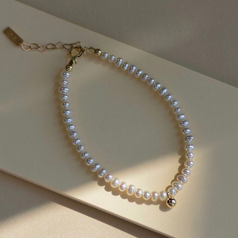 可爱天然淡水珍珠项链女小众设计感小金豆爱心手链尾链