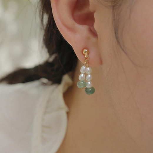 【预售3天】复古港味翡翠算盘珠珍珠耳夹女无耳洞可戴法式小众耳钉AL674770068929 商品图0