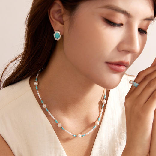 Manreya玛芮雅“黛青之镜”绿松石珍珠项链耳坠|淡水珍珠，绿松 商品图1