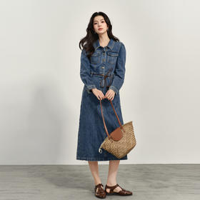 【商场同款】诗凡黎翻领牛仔连衣裙2025春新款长裙女3G3290611