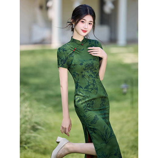 ＬＳＢ3915绿色旗袍2025年新款年轻款气质中国风复古改良新中式连衣裙女夏季 商品图3