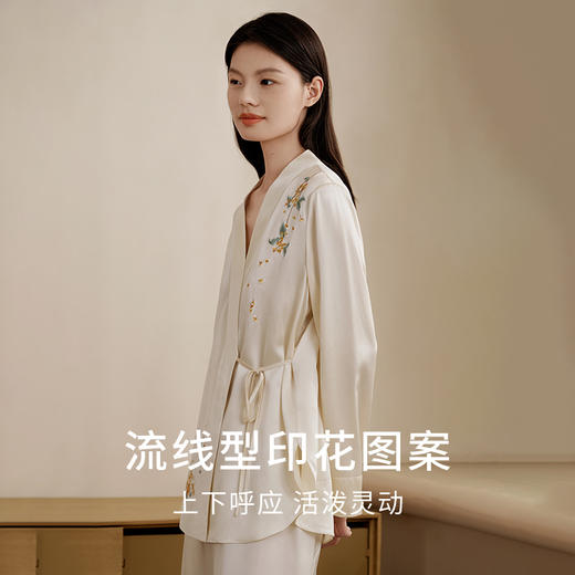 金三塔重磅真丝睡衣女100%桑蚕丝宽松舒适桂花绣花家居服衣裤套  YSFFC209 商品图1