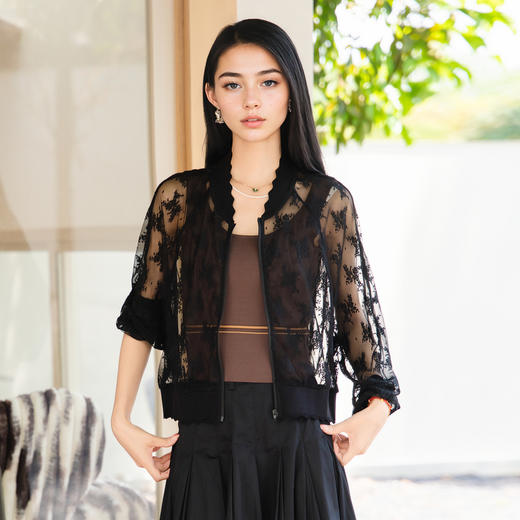 谜底蕾丝外套2025秋季新款复古文艺百搭宽松薄款棒球服25CMW5002 商品图2