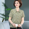 W592-2819-70-88中老年女夏装衬衣妈妈款短袖衬衫仿真丝仿桑蚕丝小个子短款上衣薄 商品缩略图3
