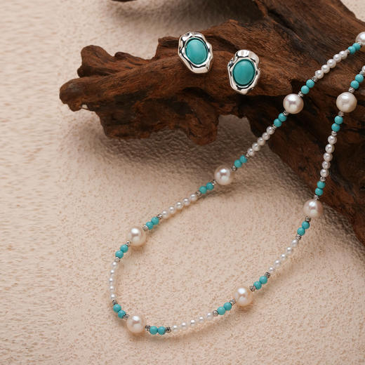 Manreya玛芮雅“黛青之镜”绿松石珍珠项链耳坠|淡水珍珠，绿松 商品图2