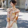 【08/06新品】熙世界荷叶边一字肩两穿印花衬衫女2025夏秋波西米亚风七分袖上衣 商品缩略图0