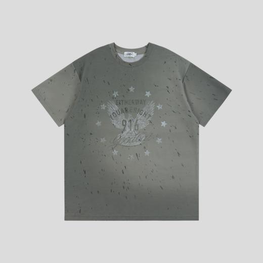 GOODBAI 916 扇形slogan泼墨渐变圆领oversize短袖T恤 商品图3