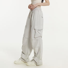 YKYB黄子韬 潮流打褶直筒户外休闲裤 宽松百搭松紧腰薄款工装长裤Y53NXK033