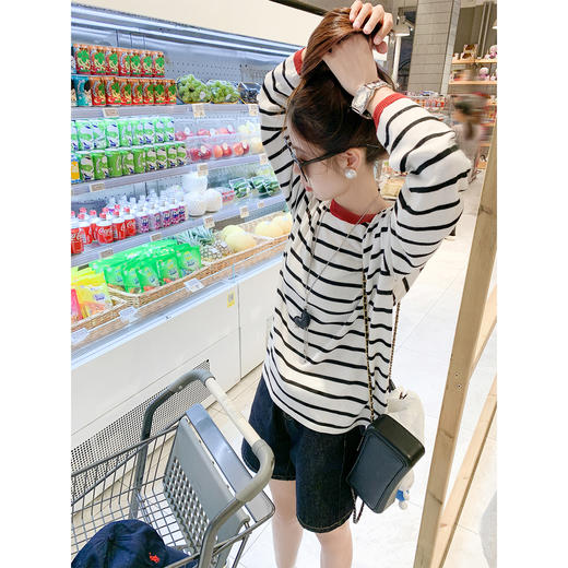 <曾小咸推荐>撞色条纹宽松长袖针织衫 商品图3