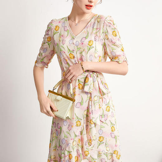 「高货kbnq」全新升级【铂金会员441/天猫599/差价158】(14324)洛诗琳新款法式优雅印花真丝裙2025夏季收腰显瘦连衣裙 商品图2