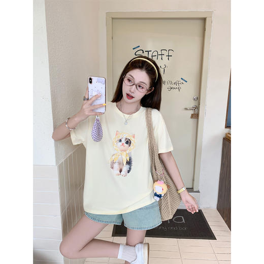 【129元任选2件】现货！可爱猫咪立体头巾宽松短袖 商品图3