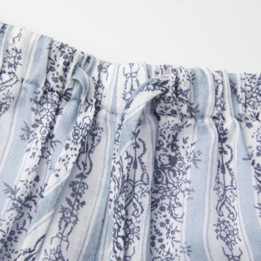 ROMI STUDIO 100%苎麻复古印花松紧抽绳浅蓝色休闲短裤RWCRX84292 商品图2