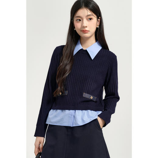 【特惠不退货】诗凡黎老钱风撞色拼接针织衫2025春新款女3G2130301 商品图0